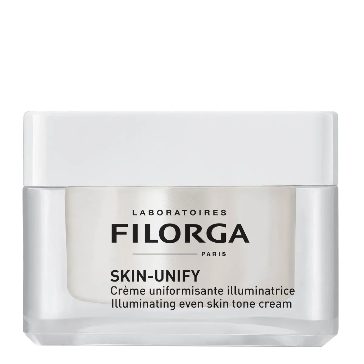 Filorga Skin-Unify Creme Uniformizante Iluminador 50 ml em boião branco com tampa branca.