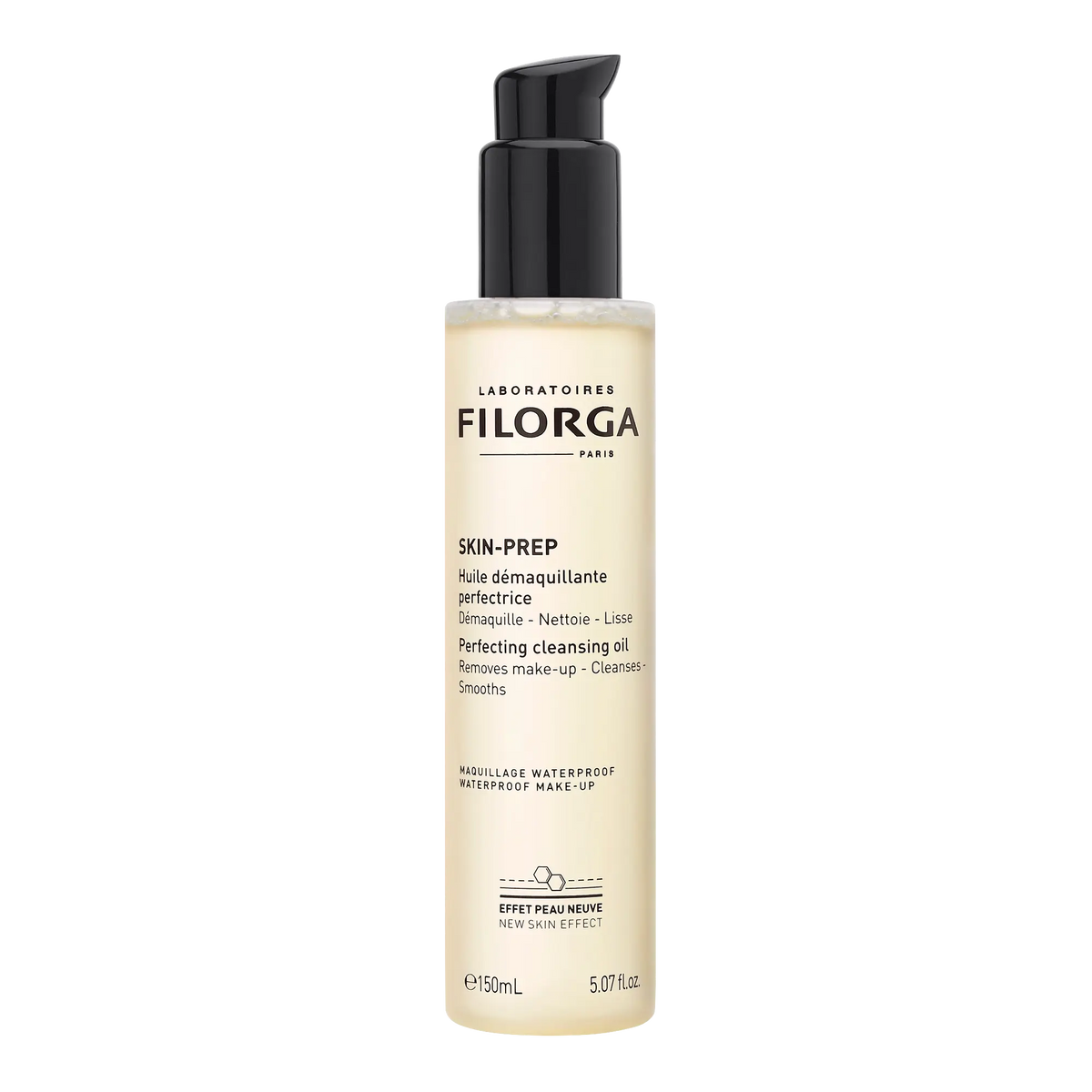 Frasco com doseador Filorga Skin-Prep Óleo Desmaquilhante Aperfeiçoador de 150 ml.