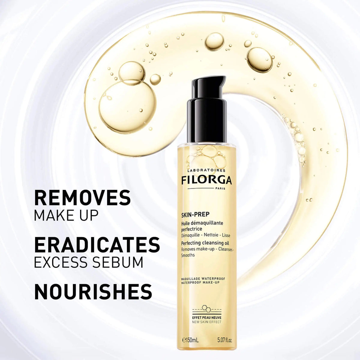 Frasco com doseador Filorga Skin-Prep Óleo Desmaquilhante Aperfeiçoador de 150 ml.