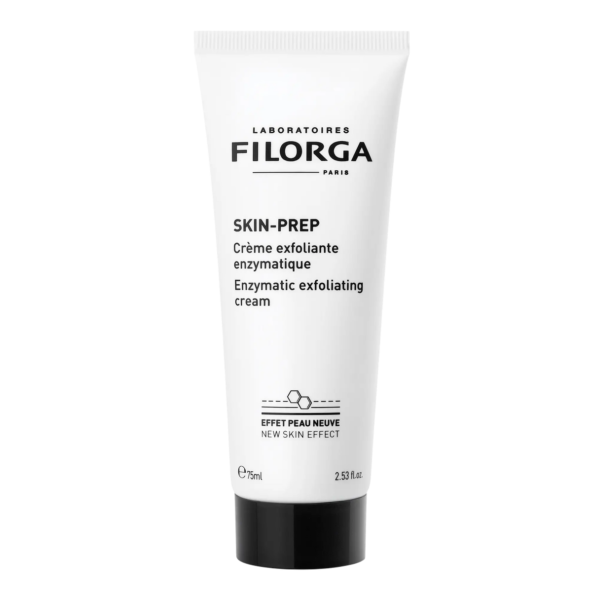 Tubo branco Filorga Skin-Prep Creme Esfoliante Enzimático, 75 ml, com tampa preta.
