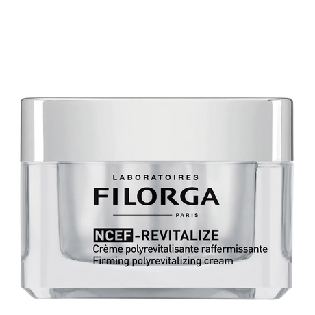 Filorga NCEF-Revitalize creme polirrevitalizante refirmante de 50 ml em boião transparente com tampa prateada.