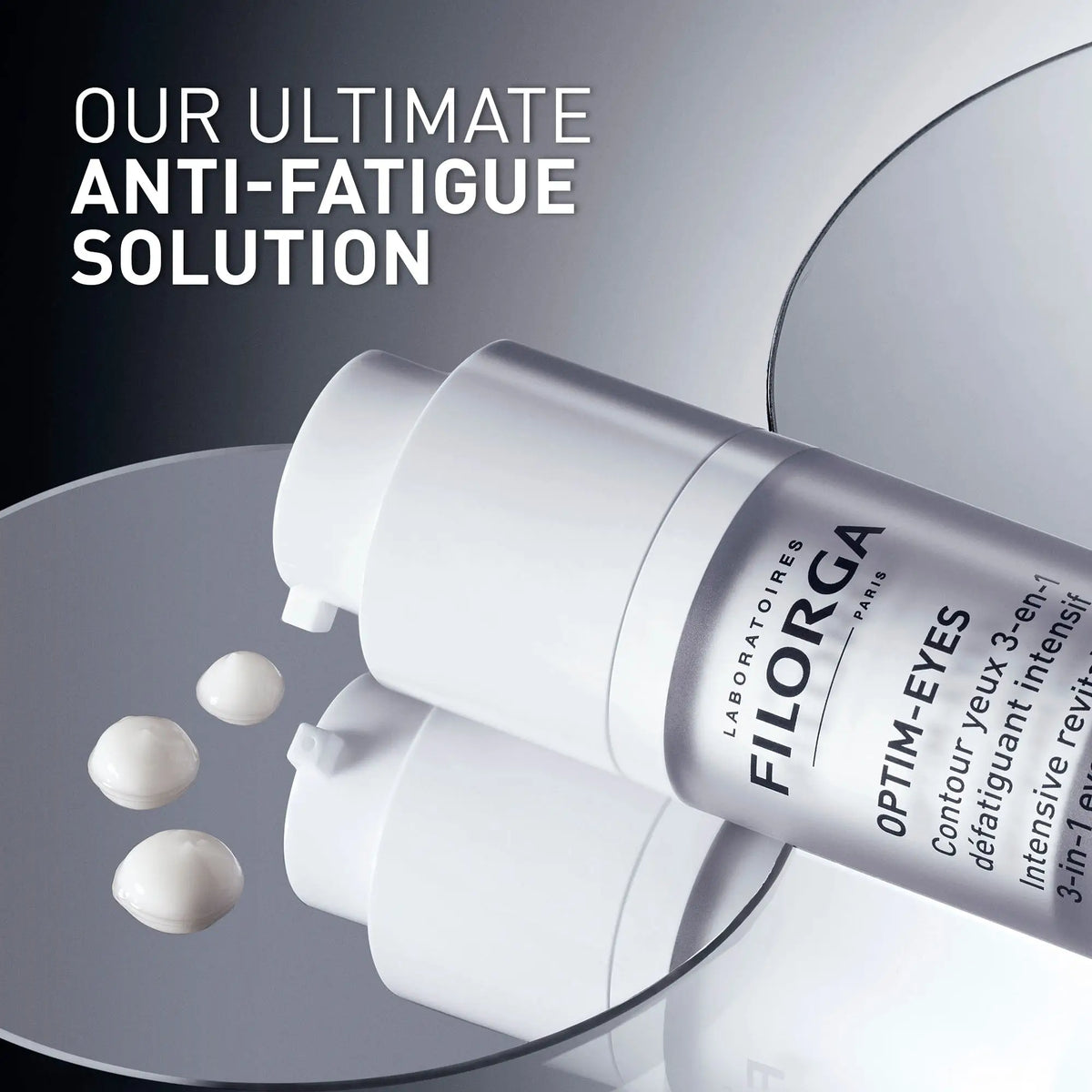 Filorga Optim-Eyes creme de contorno de olhos 3 em 1, frasco airless branco com doseador, 15 ml.
