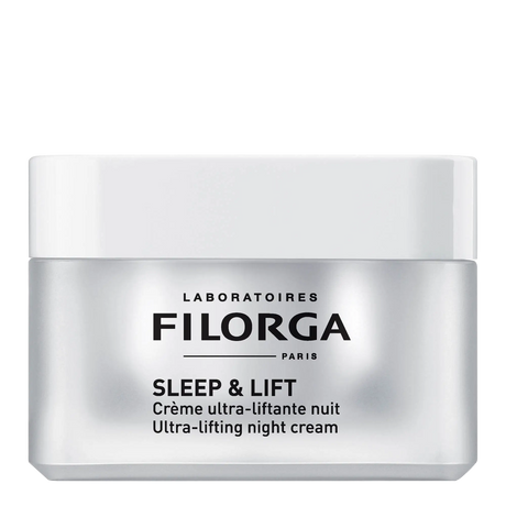 Boião branco e prateado Filorga Sleep & Lift, creme ultra-lifting de noite, 50 ml.