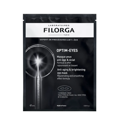 Filorga Optim-Eyes Mask, máscara de olhos anti-idade e luminosidade, em saqueta preta de 6 ml.