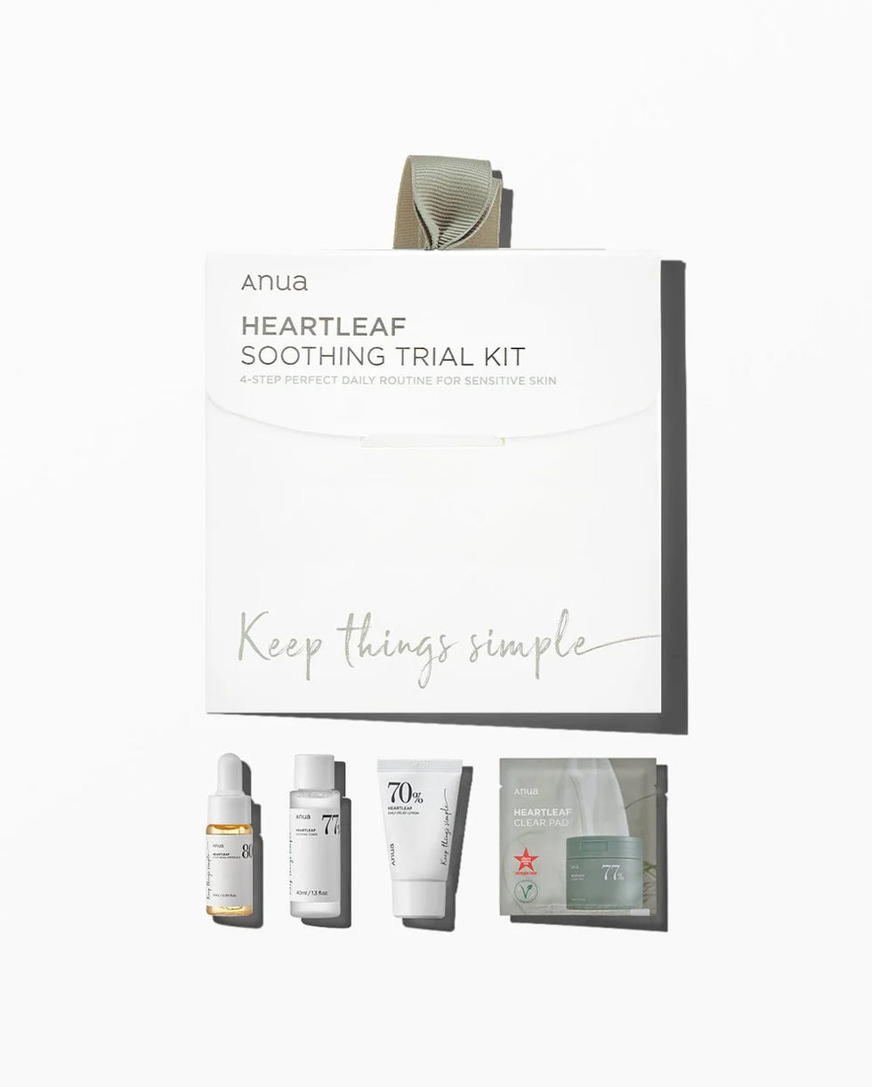 ANUA Heartleaf Trial Kit 77% Soothing Toner 40ml + 70% Daily Relief Lotion 20ml + 80% Soothing Ampoule 10ml + 77% Clear Pad x 2