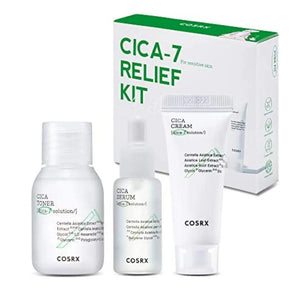 COSRX Pure Fit CICA-7 Relief Kit Tónico 30ml + Sérum 10ml + Creme 15ml para Pele Sensível