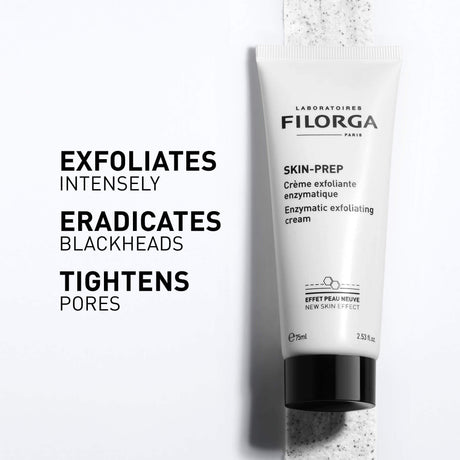 Tubo branco Filorga Skin-Prep Creme Esfoliante Enzimático, 75 ml, com tampa preta.