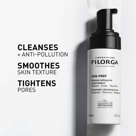 Filorga Skin-Prep Espuma de Limpeza Enzimática em frasco branco com pump preto, 150 ml.