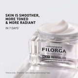 Filorga NCEF-Revitalize creme polirrevitalizante refirmante de 50 ml em boião transparente com tampa prateada.