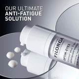 Filorga Optim-Eyes creme de contorno de olhos 3 em 1, frasco airless branco com doseador, 15 ml.