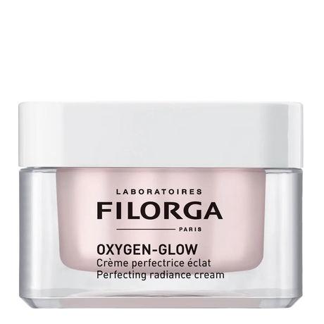 Filorga Oxygen-Glow creme super-aperfeiçoador iluminador 50 ml em boião transparente com tampa branca.