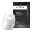 Filorga Lift-Mask máscara facial de biocelulose de 14 ml, saqueta preta e máscara branca.